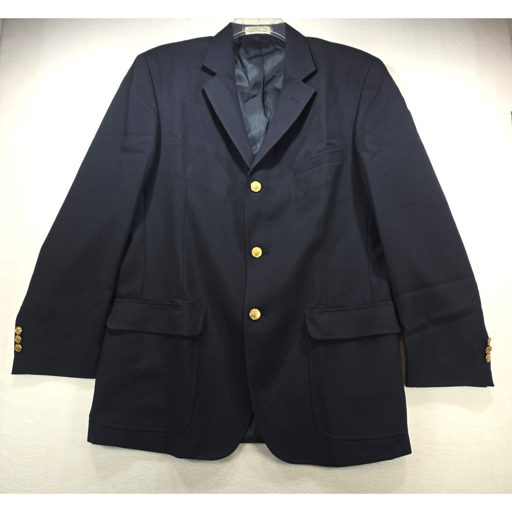 Orvis Mens Navy Blue Blazer Gold Buttons 3 Button 42L Tailored USA Made